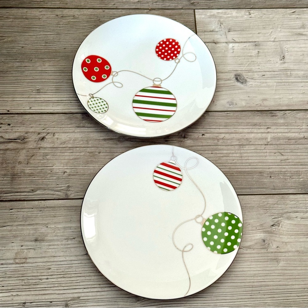 Festive Holiday Plates with Red and Green Ornaments Lenox Merry & Bright